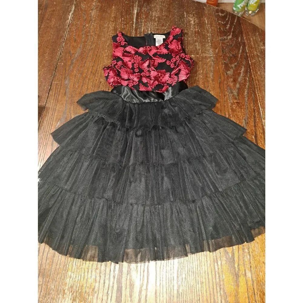 Size 10/12 Nanette Lepore Sleeveless Red and Black Belted Dress with Tulle Skirt